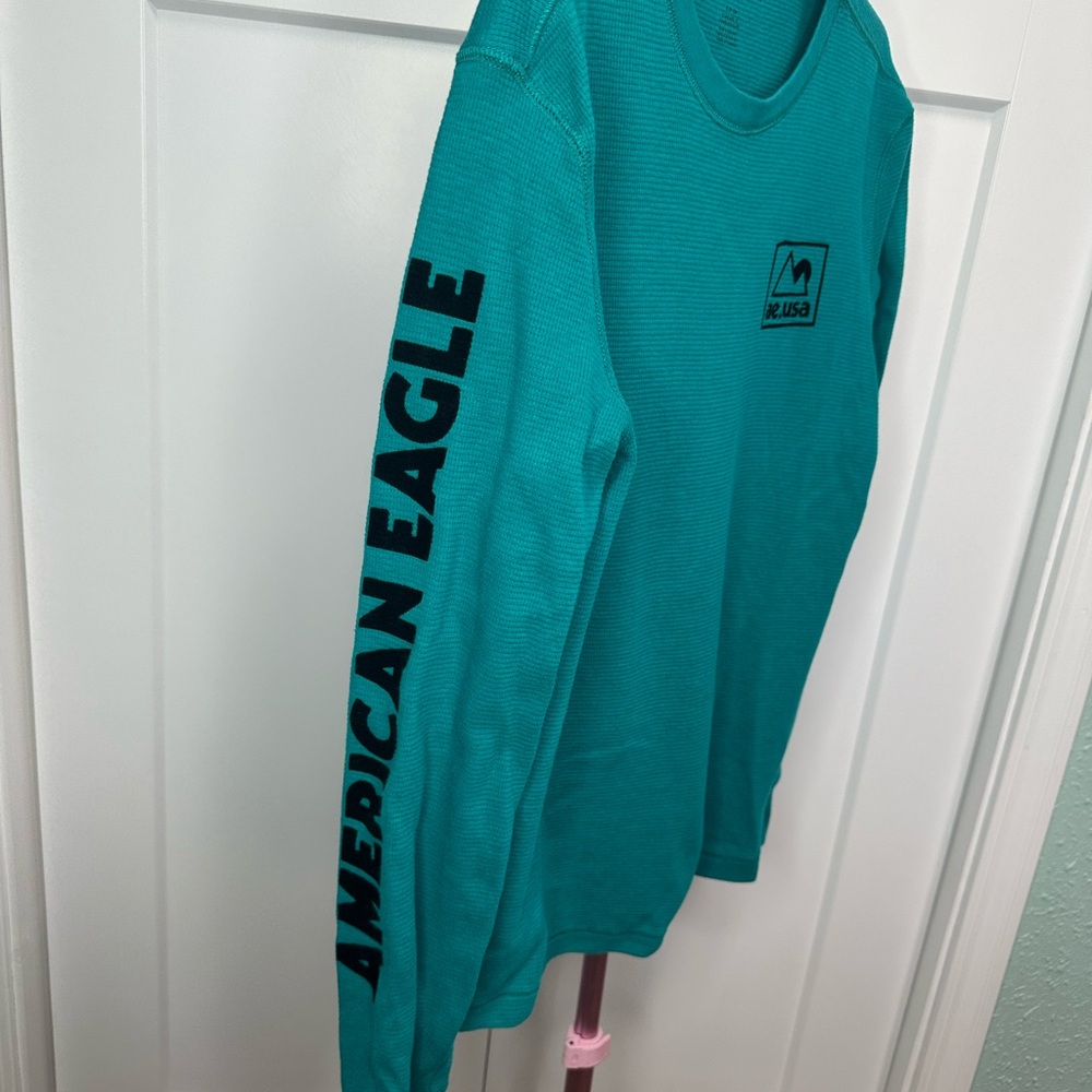 American Eagle waffle knit thermal long sleeve shirt Small teal EUC mens